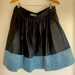 Gorgeous Acne pleated black leather and denim skirt. Lined, pockets.